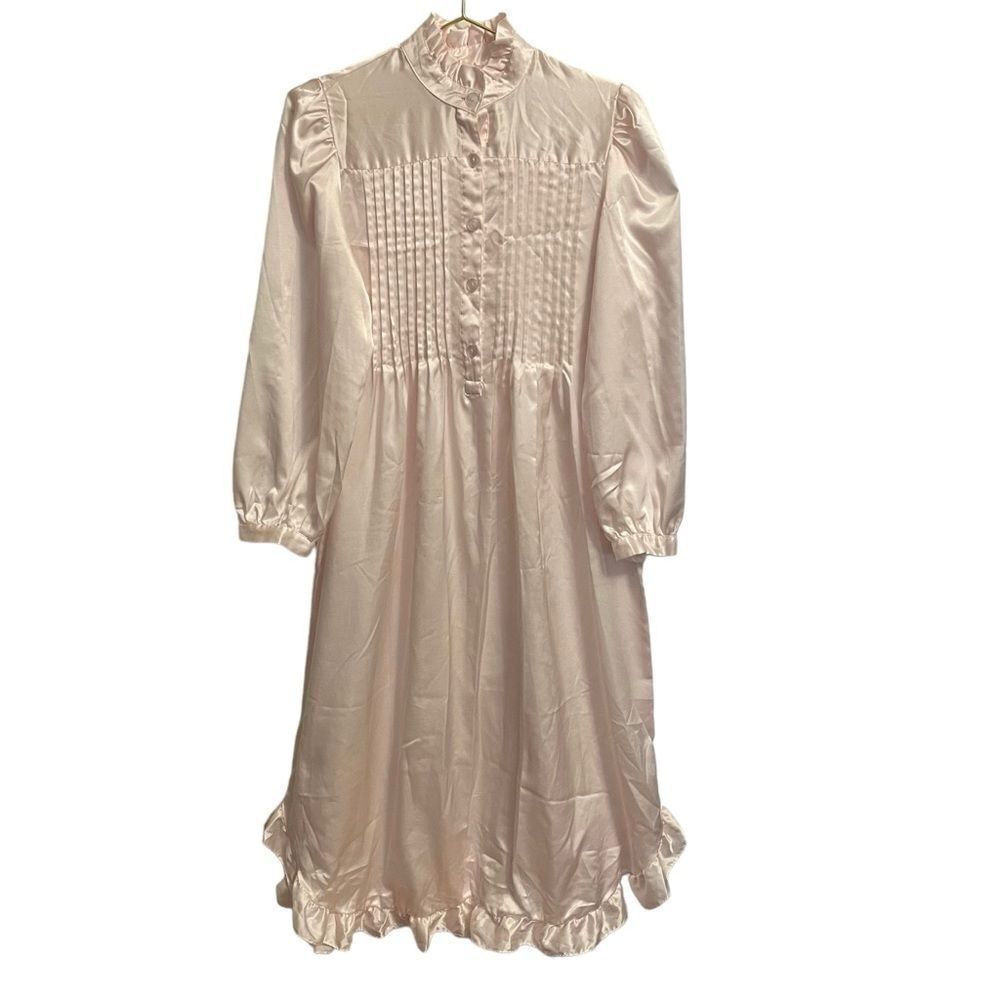 Vintage Sarah Spencer Pink‎ Satin Long Nightgown Size MED